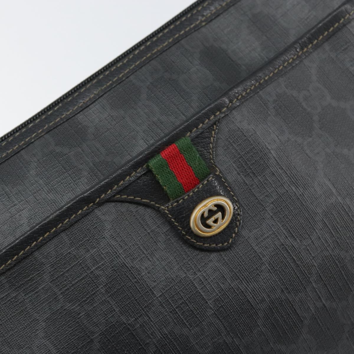 GUCCI GG Supreme Web Sherry Line Bag PVC Black Gold 89 02 077 Auth 161226