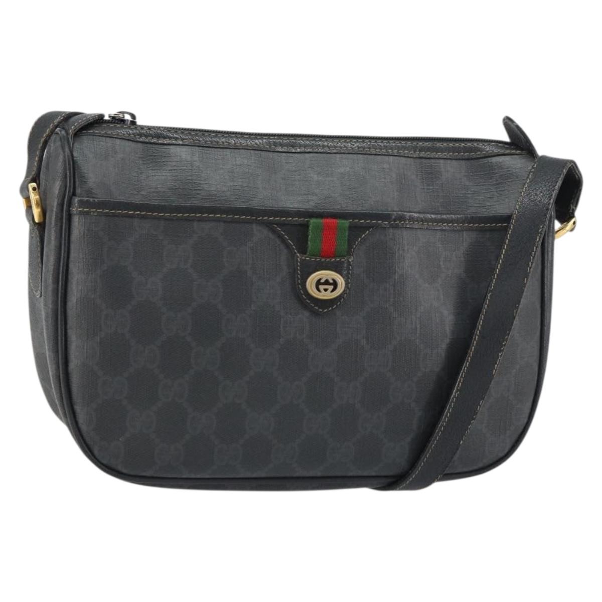 GUCCI GG Supreme Web Sherry Line Bag PVC Black Gold 89 02 077 Auth 161226