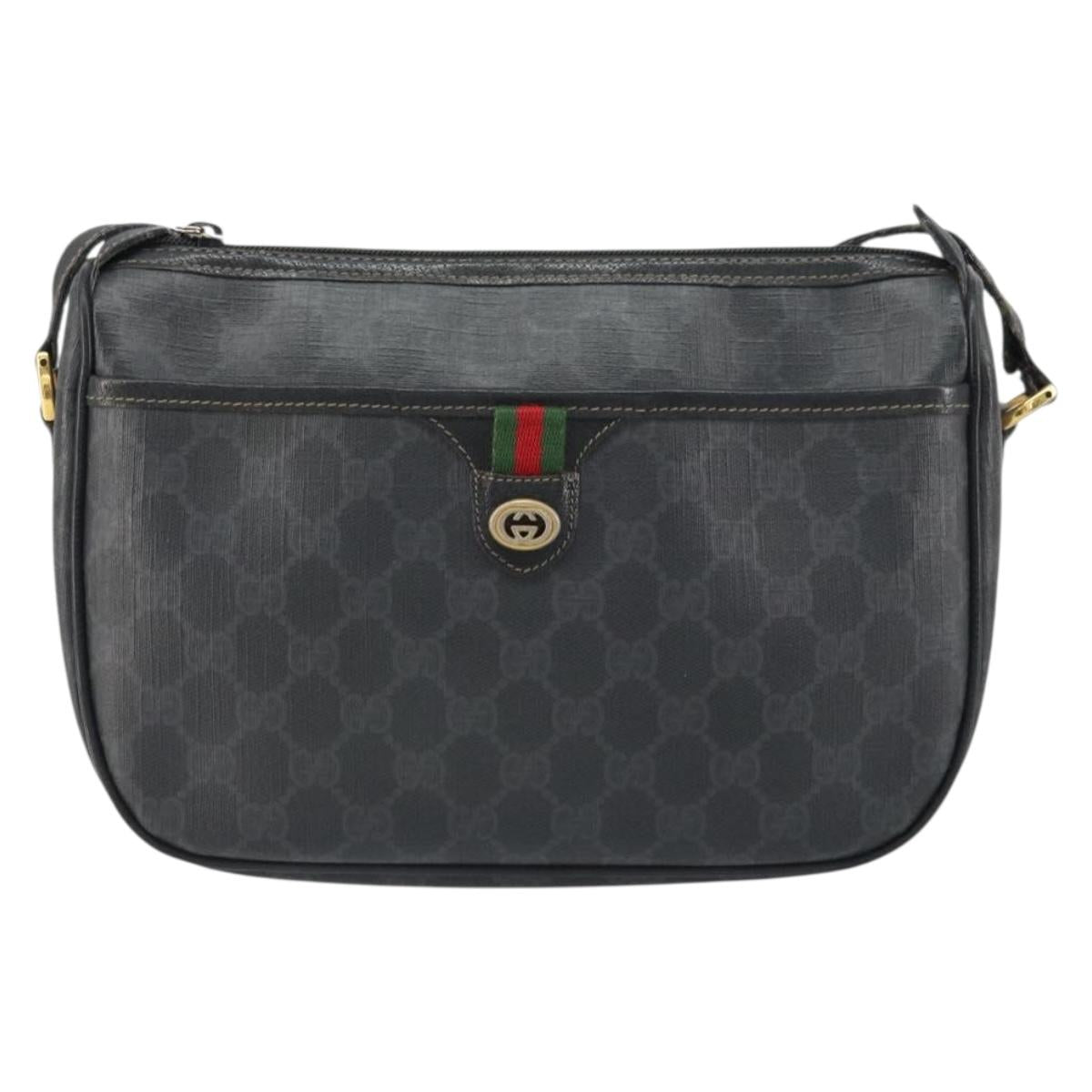 GUCCI GG Supreme Web Sherry Line Bag PVC Black Gold 89 02 077 Auth 161226