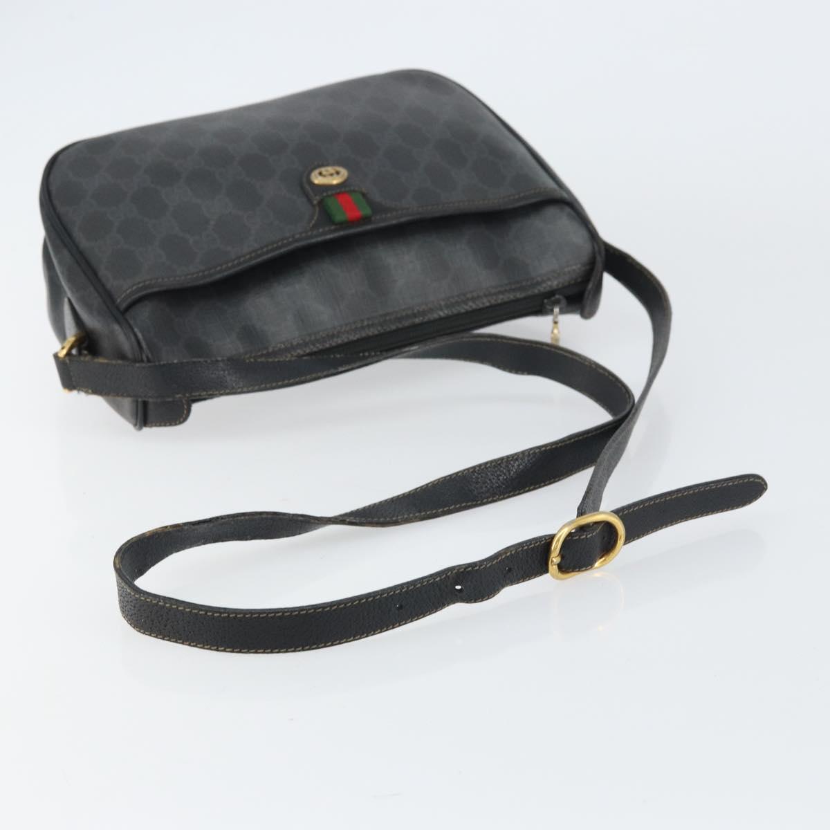 GUCCI GG Supreme Web Sherry Line Bag PVC Black Gold 89 02 077 Auth 161226