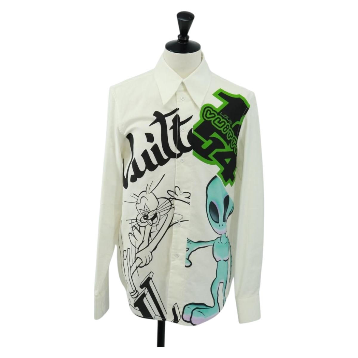 LOUIS VUITTON Printed Shirt And Tie Shirt Cotton White LV Auth 161259M