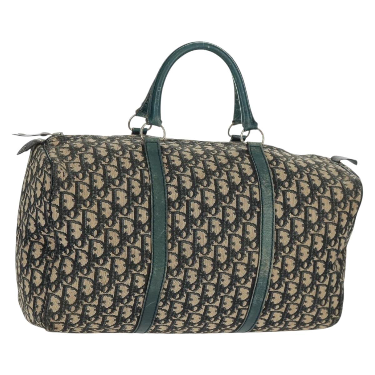 Christian Dior Trotter Canvas Boston Bag Navy Silver Auth 161273