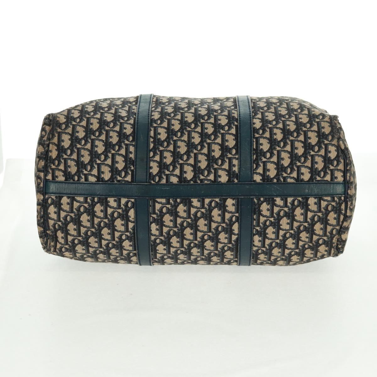 Christian Dior Trotter Canvas Boston Bag Navy Silver Auth 161273