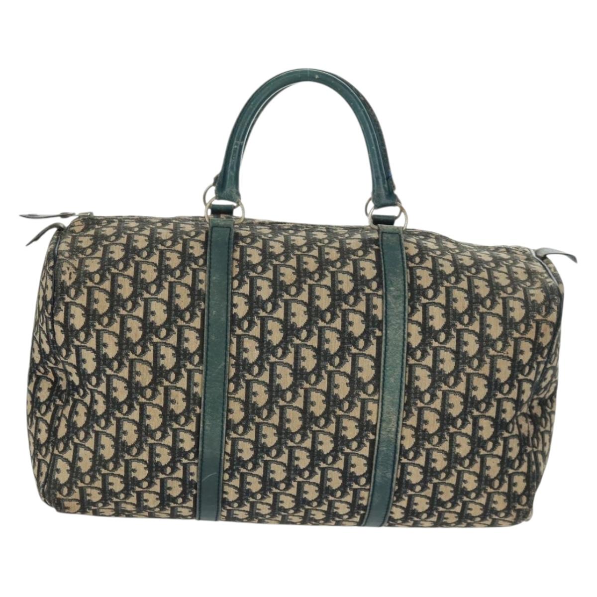 Christian Dior Trotter Canvas Boston Bag Navy Silver Auth 161273