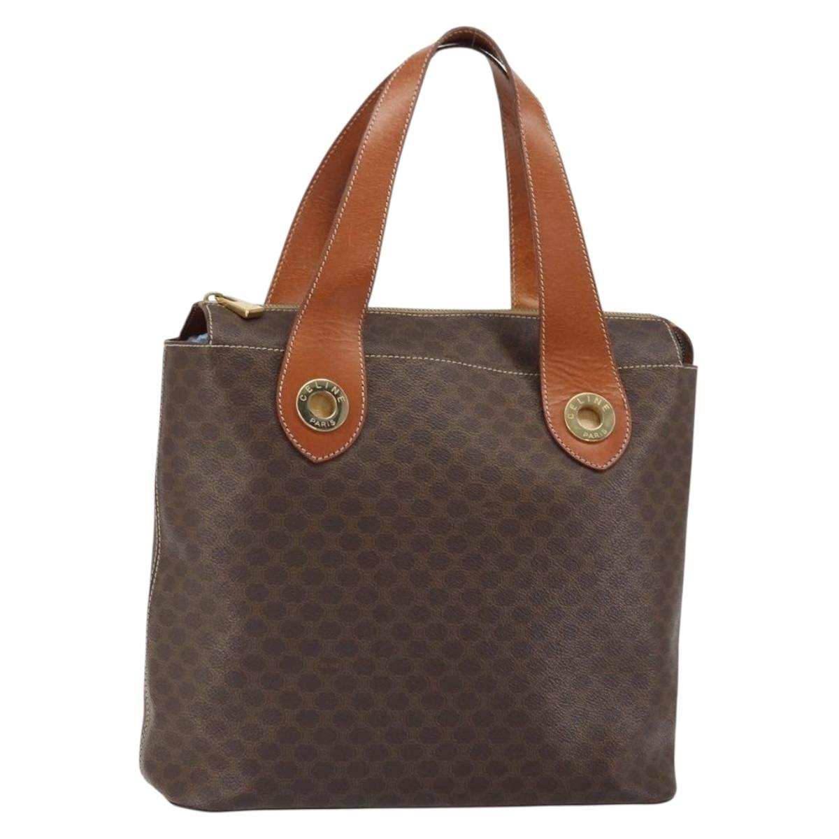 CELINE Macadam Canvas Hand Bag PVC Leather Brown Gold Auth 161274