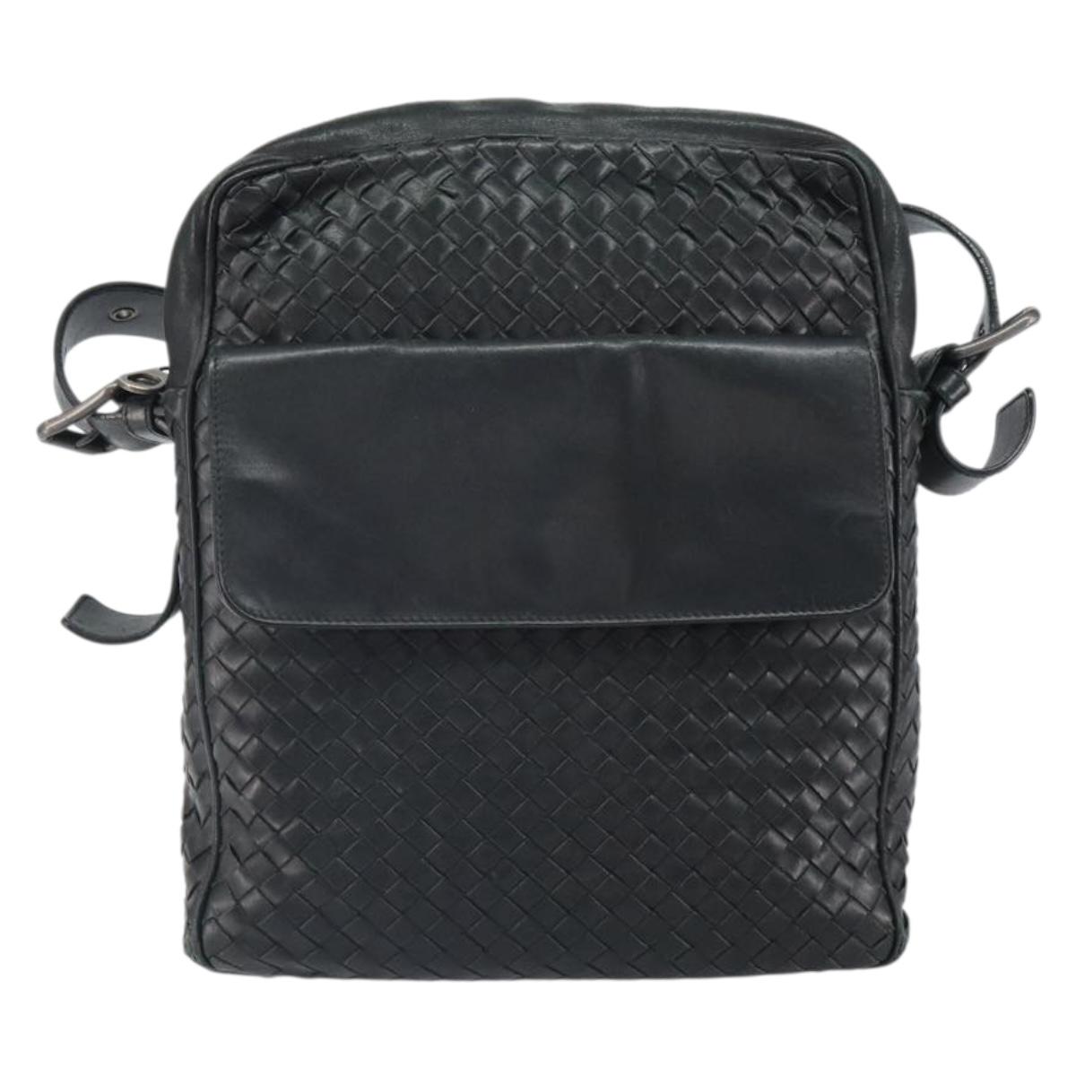 BOTTEGA VENETA INTRECCIATO Shoulder Bag Leather Black Auth 161278