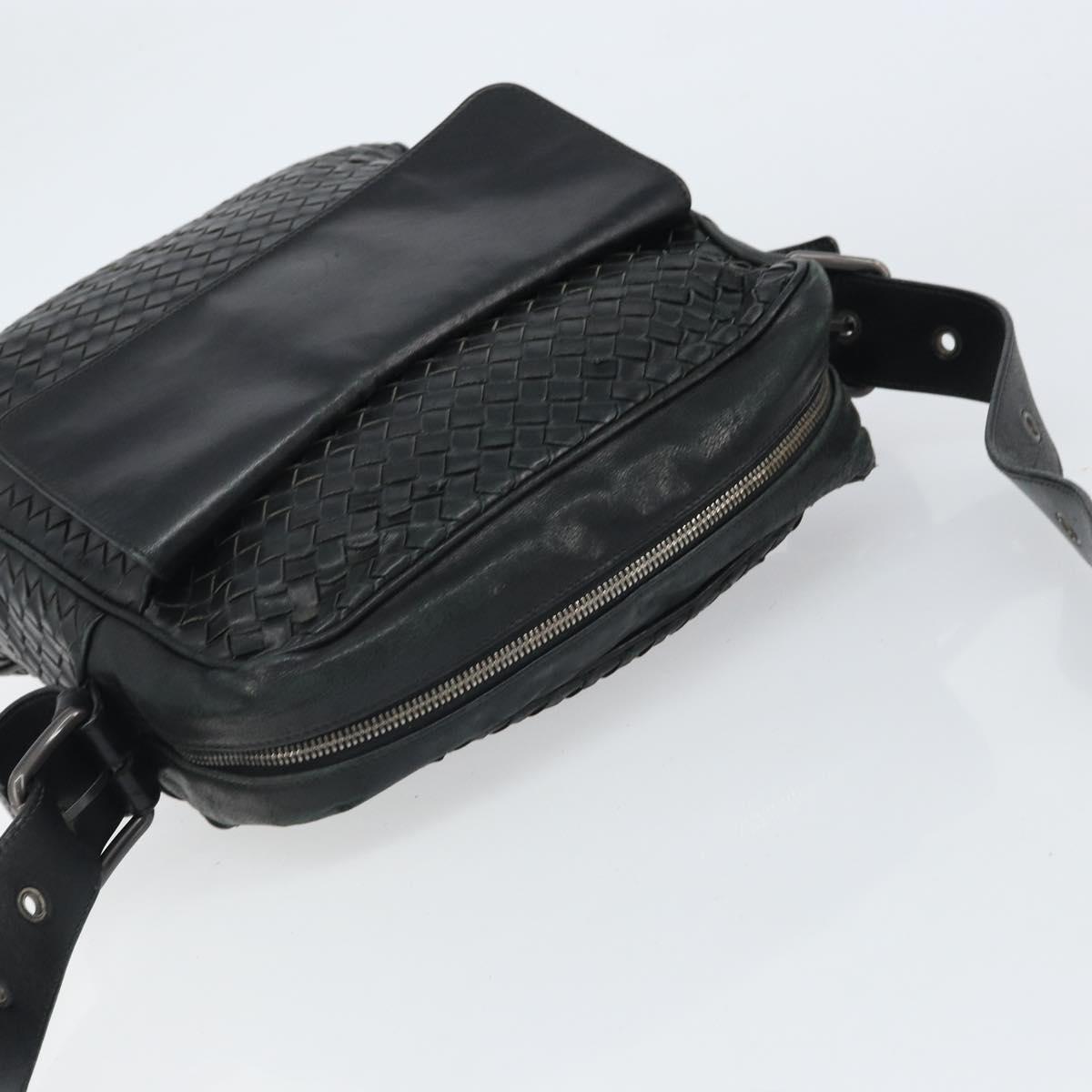BOTTEGA VENETA INTRECCIATO Shoulder Bag Leather Black Auth 161278