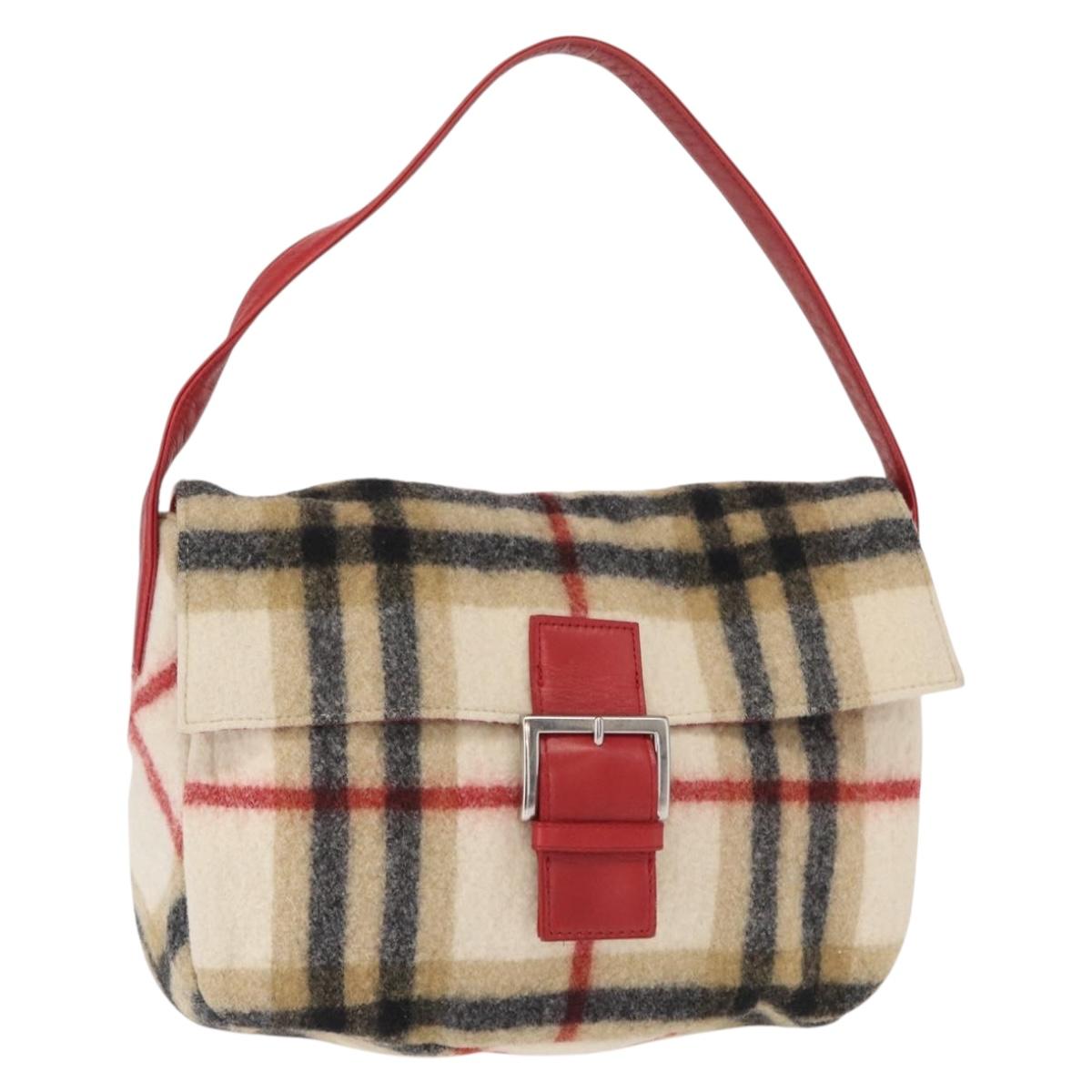 Burberrys Nova Check Shoulder Bag Wool Beige Silver Auth 161279V