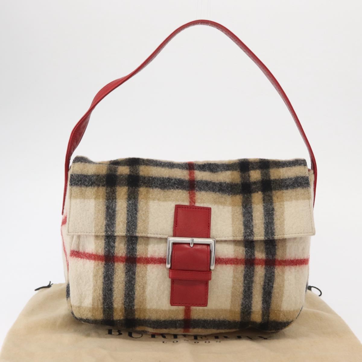 Burberrys Nova Check Shoulder Bag Wool Beige Silver Auth 161279V