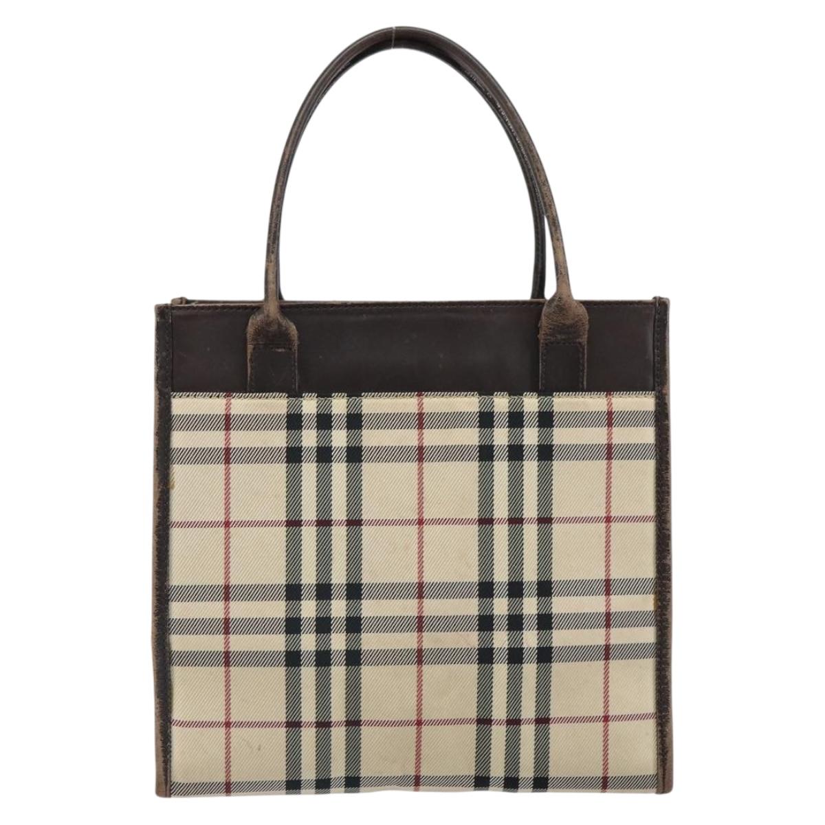 BURBERRY Nova Check Hand Bag Canvas Blue Silver Auth 161282