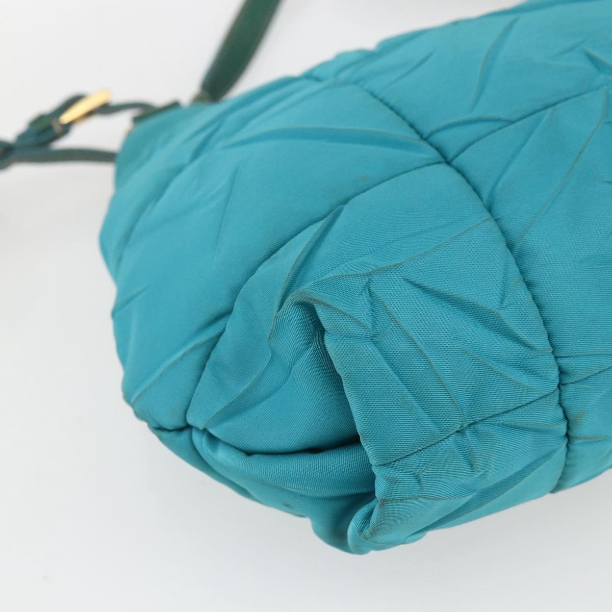 PRADA Shoulder Bag Nylon Turquoise Blue Gold Auth 161283
