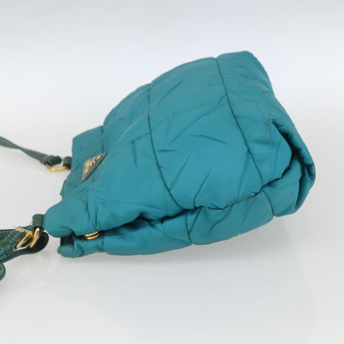 PRADA Shoulder Bag Nylon Turquoise Blue Gold Auth 161283