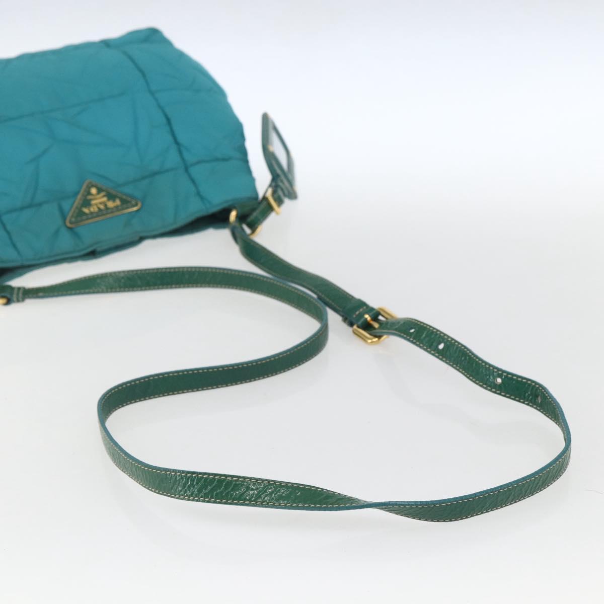 PRADA Shoulder Bag Nylon Turquoise Blue Gold Auth 161283