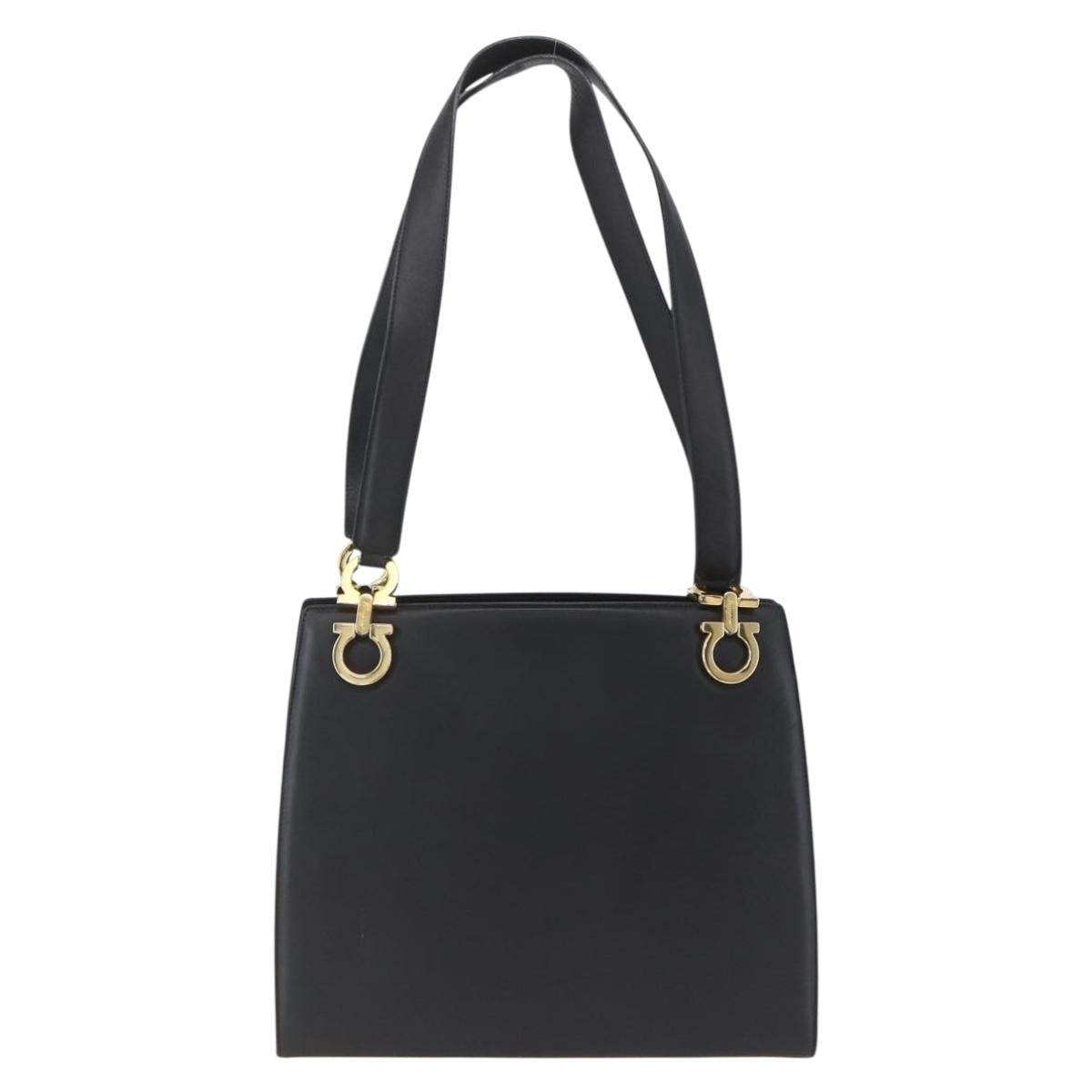 Salvatore Ferragamo Gancini Shoulder Bag Leather Black Gold Auth 161284