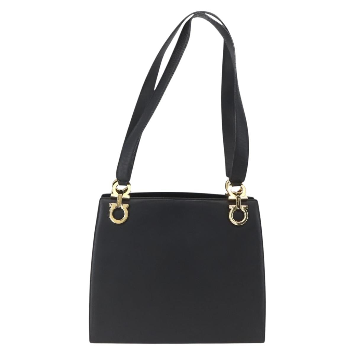 Salvatore Ferragamo Gancini Shoulder Bag Leather Black Gold Auth 161284
