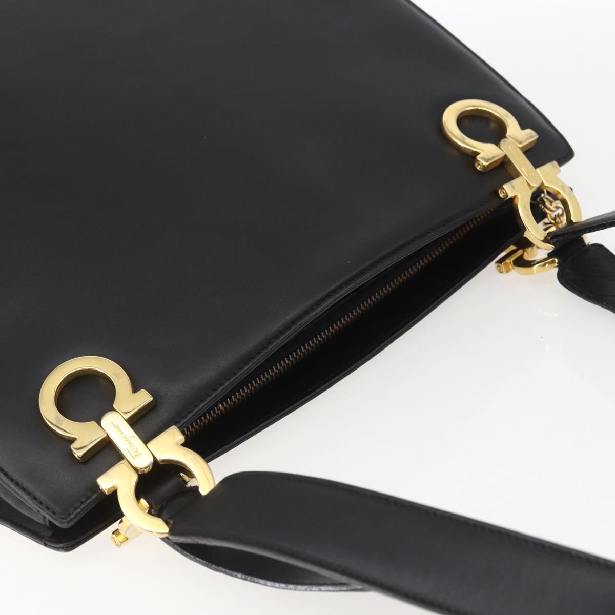 Salvatore Ferragamo Gancini Shoulder Bag Leather Black Gold Auth 161284