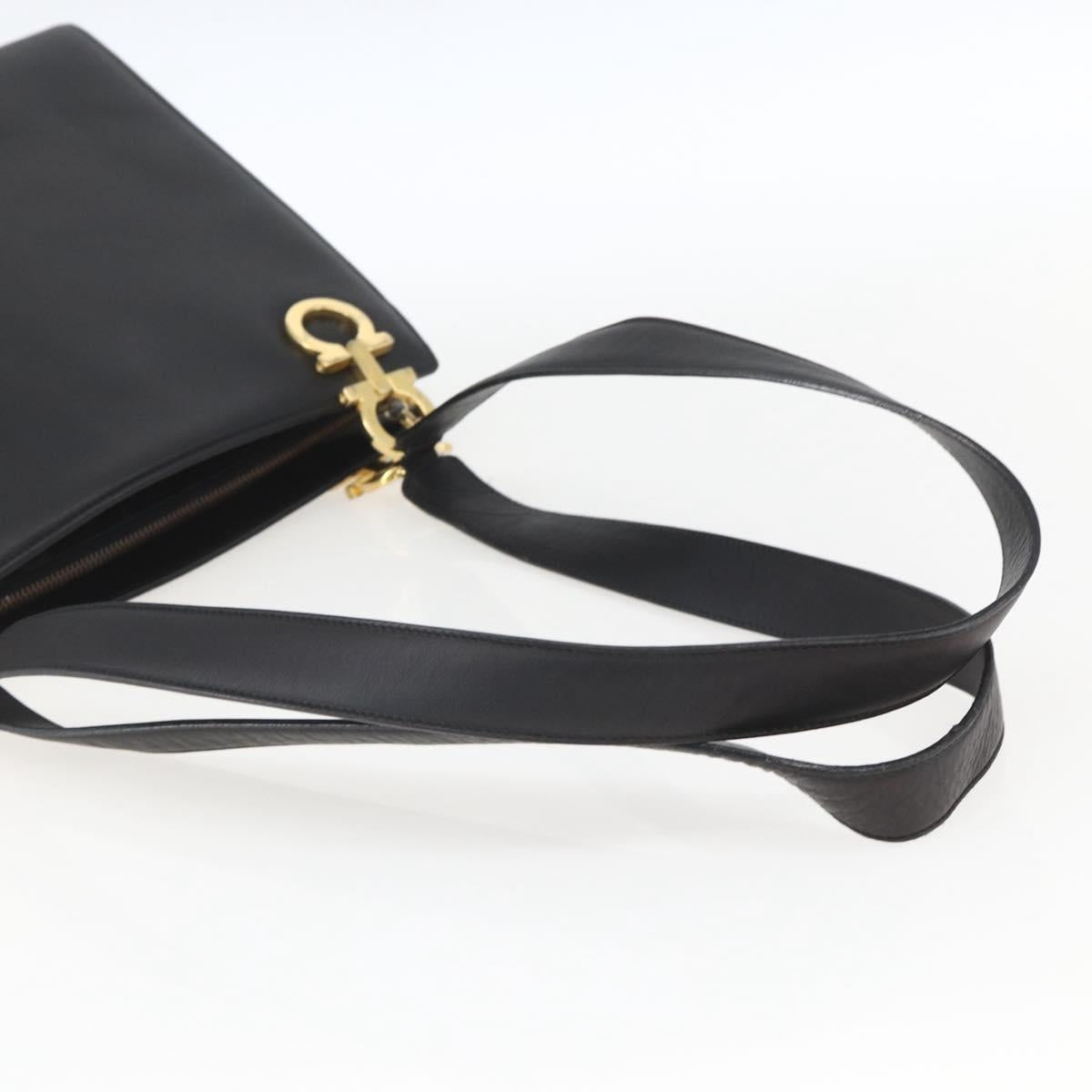 Salvatore Ferragamo Gancini Shoulder Bag Leather Black Gold Auth 161284