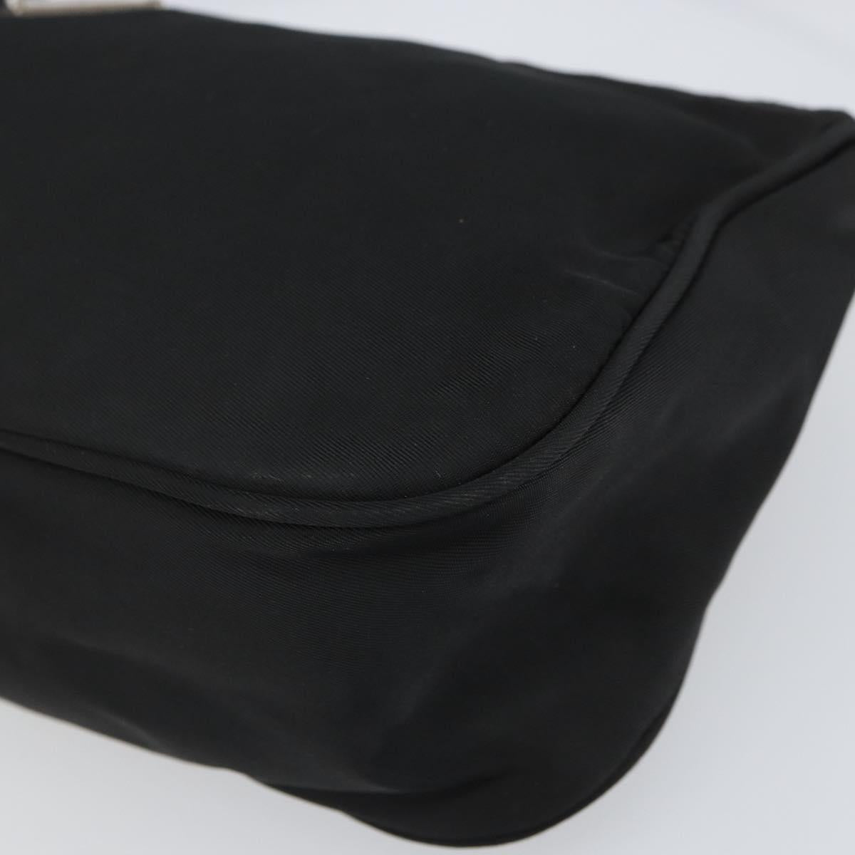 PRADA Hand Pouch Nylon Black Silver Auth 161300