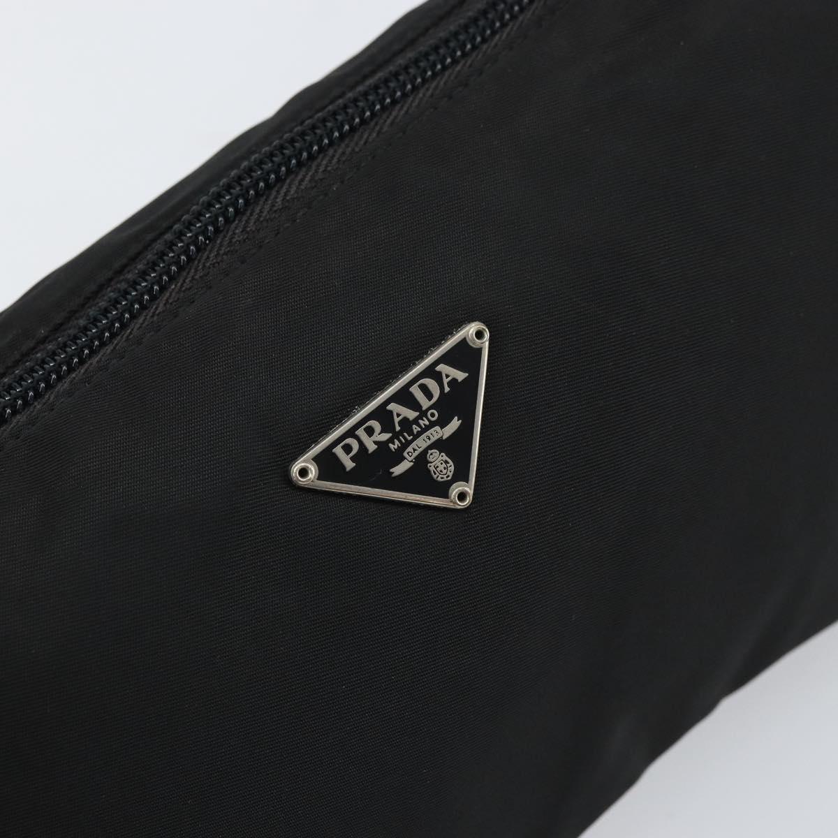 PRADA Hand Pouch Nylon Black Silver Auth 161300