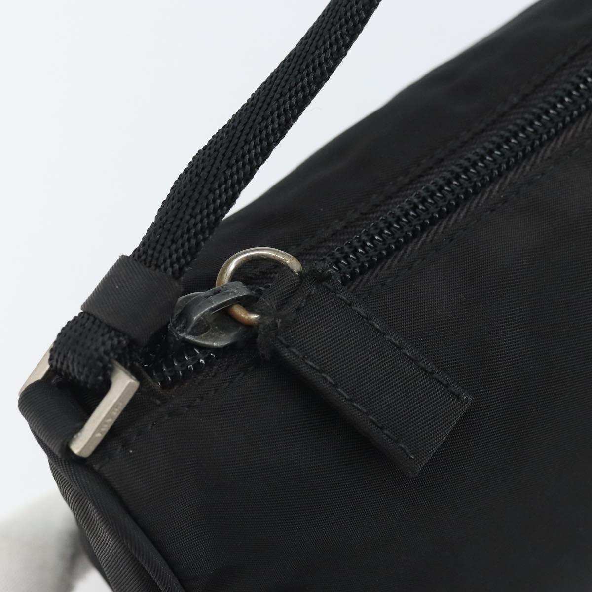 PRADA Hand Pouch Nylon Black Silver Auth 161300