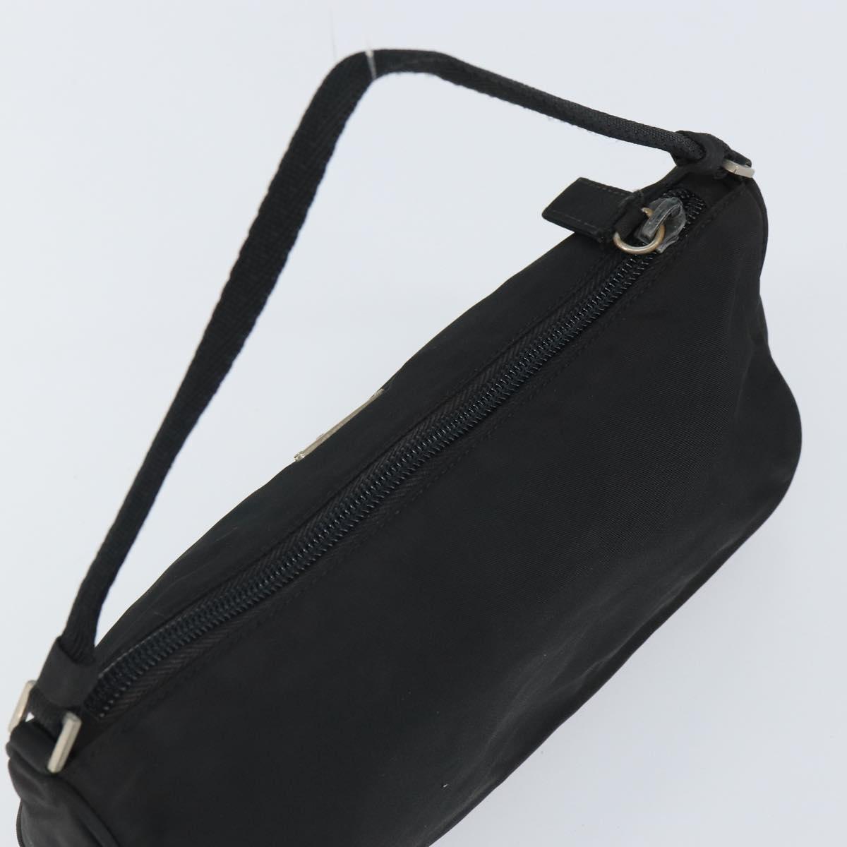 PRADA Hand Pouch Nylon Black Silver Auth 161300