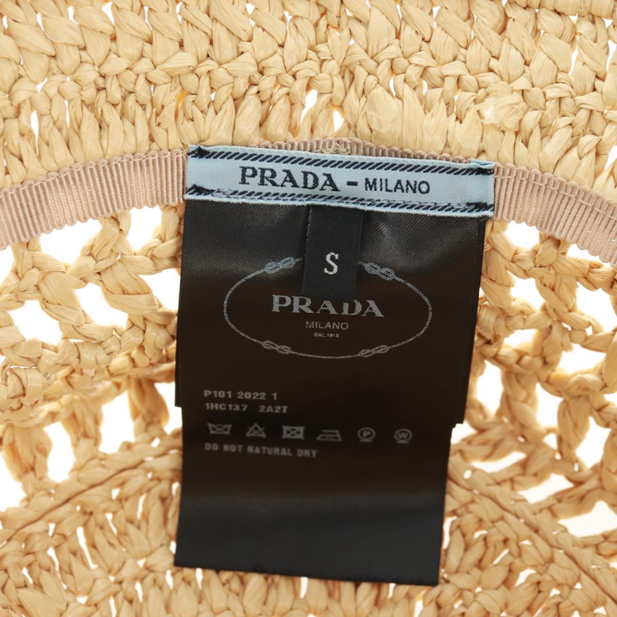 PRADA Bucket Hat Raffia S Beige Auth 161326M