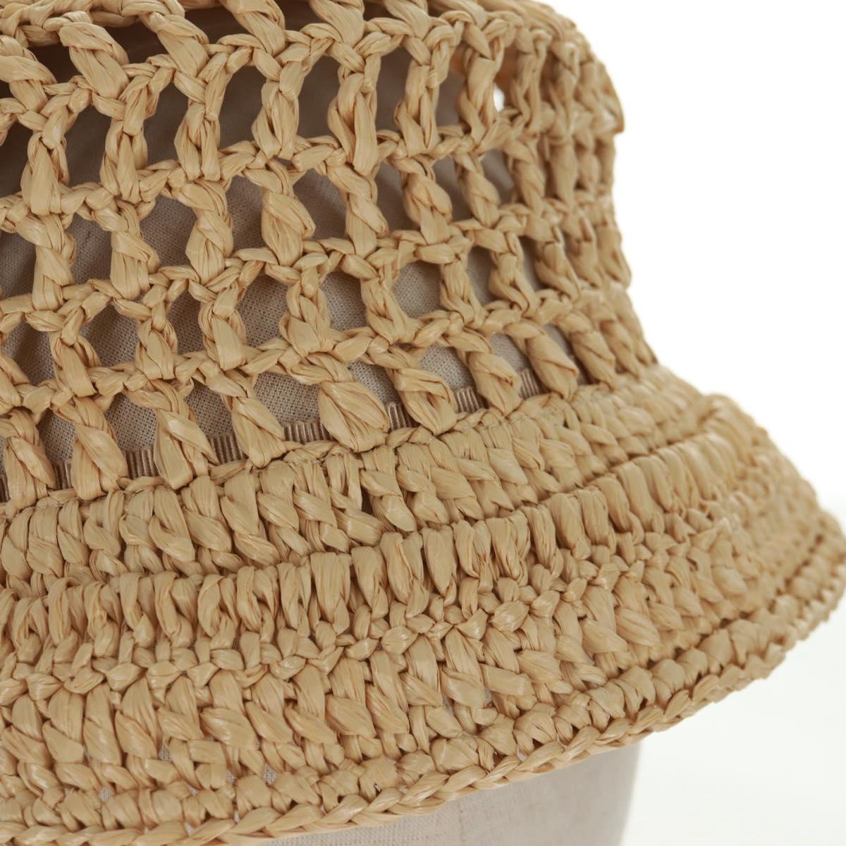 PRADA Bucket Hat Raffia S Beige Auth 161326M