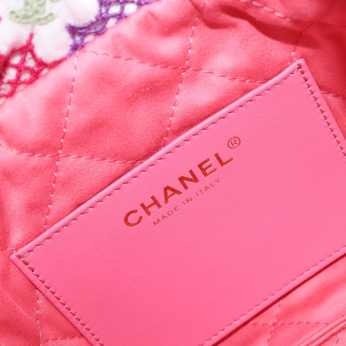 CHANEL Chain Chanel 22 Mini Bag Lace Patchwork 2way Gold White CC Auth 161330SM