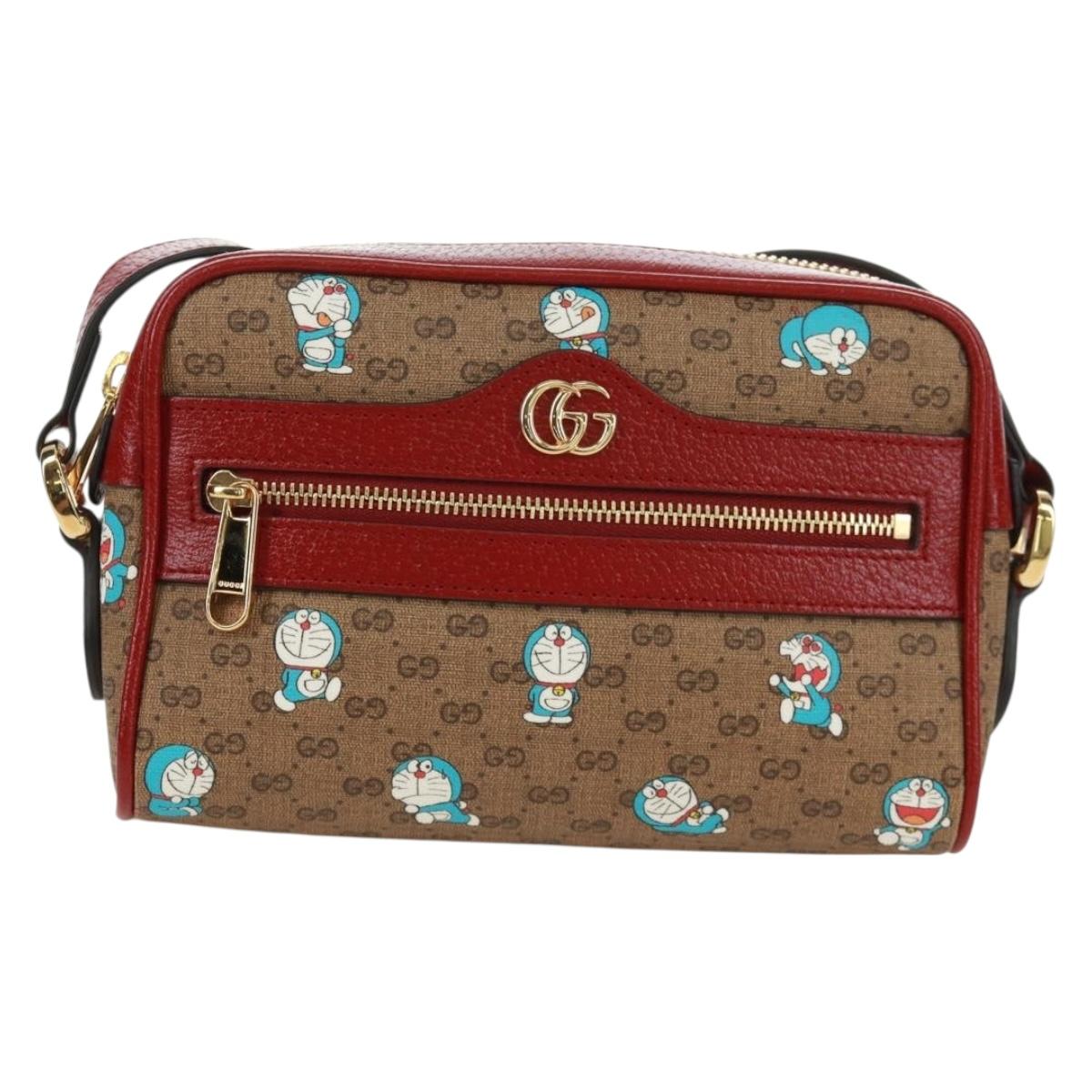 GUCCI Micro GG Supreme Doraemon Shoulder Bag PVC Beige Gold 647784 Auth 161334SM
