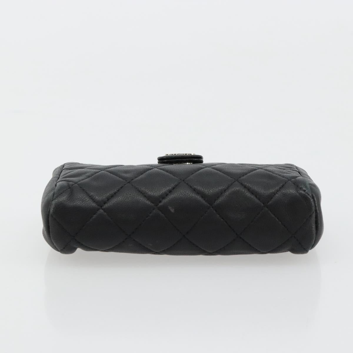 CHANEL Matelasse Coin Purse Lamb Skin Black Silver CC Auth 161338A