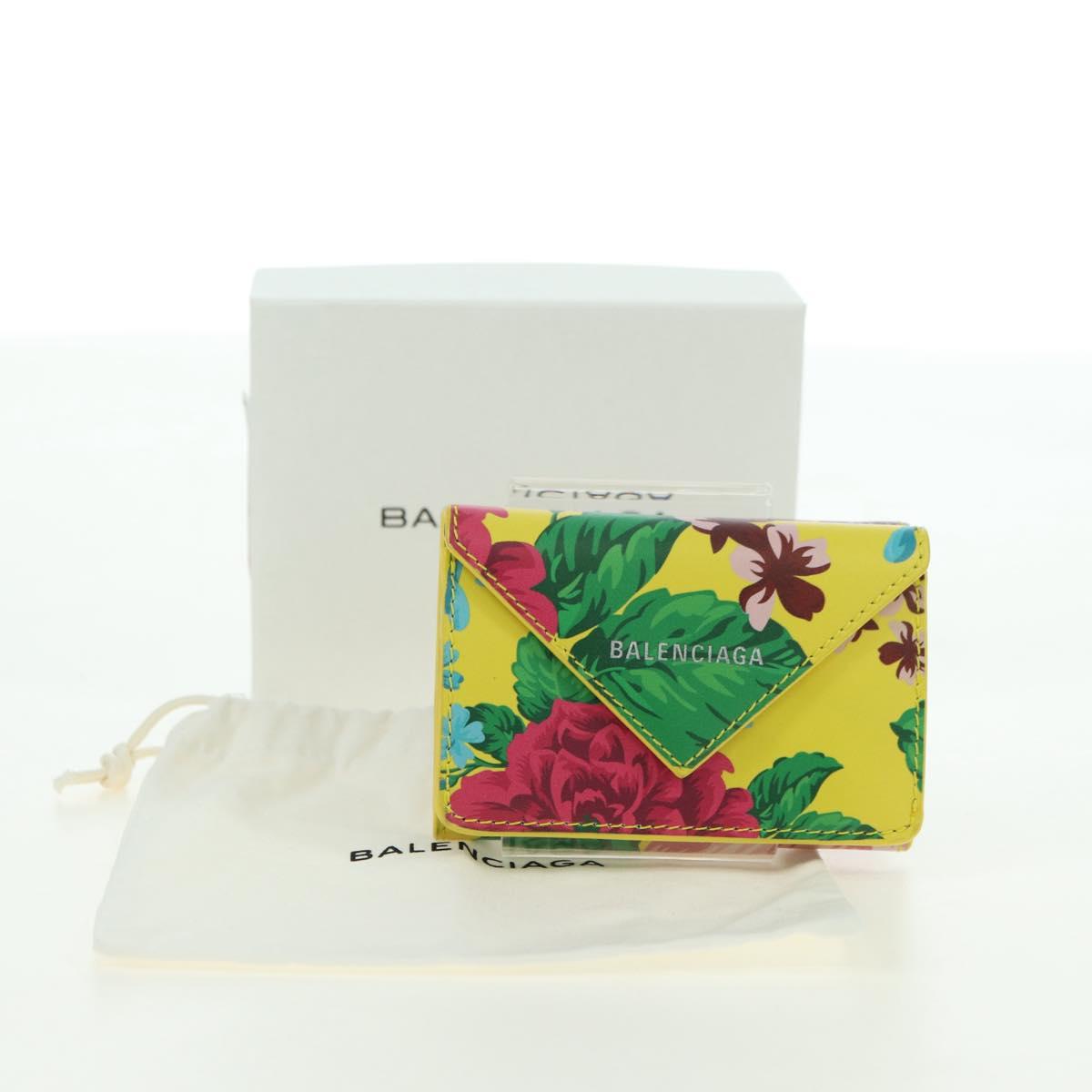 BALENCIAGA Paper Mini Wallet Trifold Leather Yellow Silver 391446 Auth 161339M