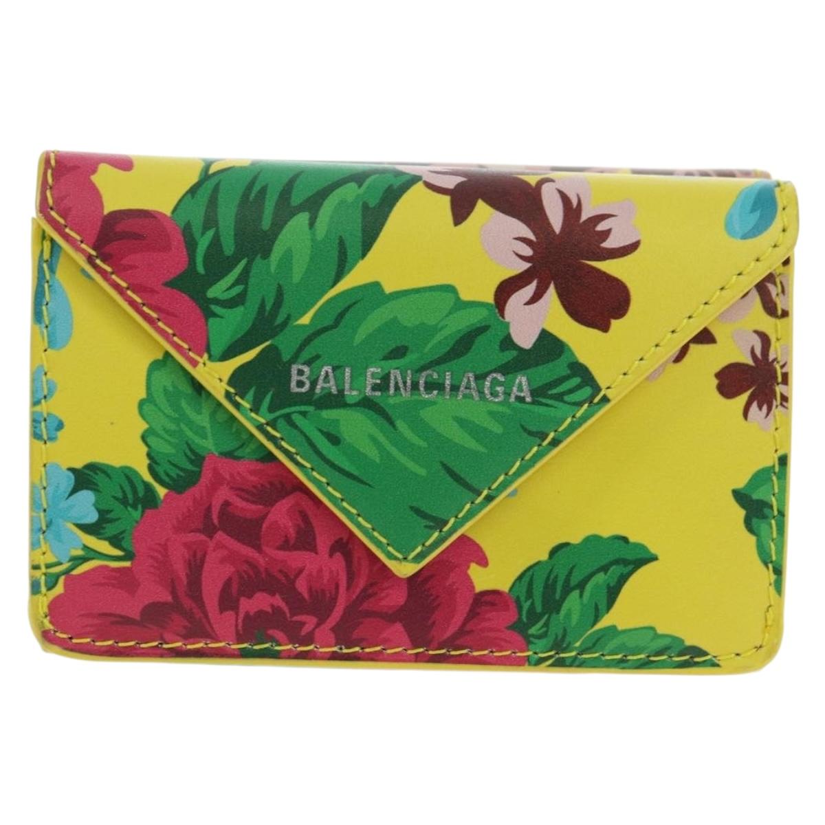 BALENCIAGA Paper Mini Wallet Trifold Leather Yellow Silver 391446 Auth 161339M