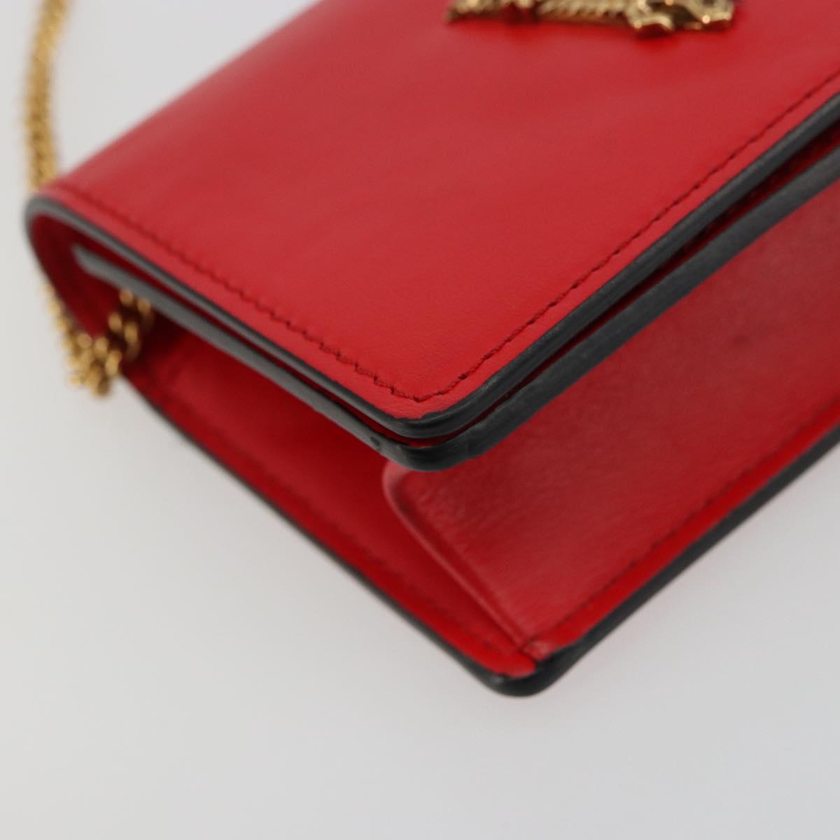 VERSACE Chain Shoulder Pouch Leather Red Gold Auth 161343A