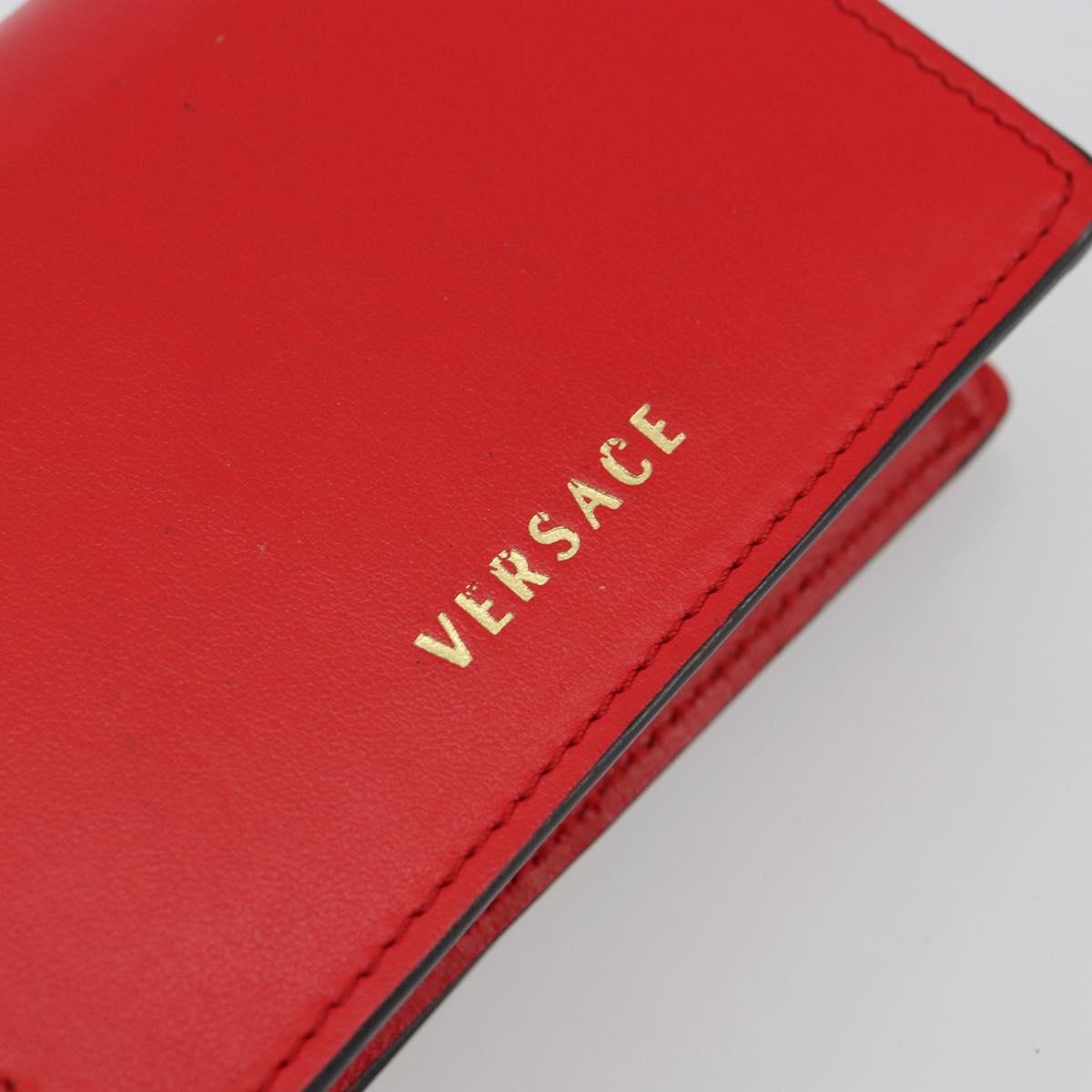 VERSACE Chain Shoulder Pouch Leather Red Gold Auth 161343A
