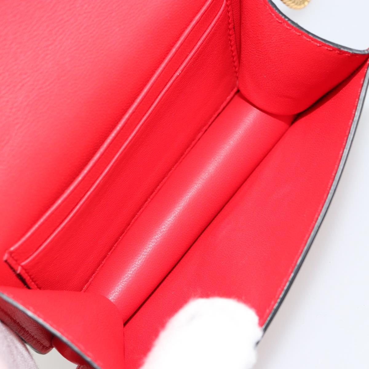 VERSACE Chain Shoulder Pouch Leather Red Gold Auth 161343A