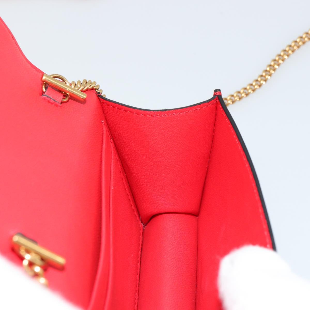 VERSACE Chain Shoulder Pouch Leather Red Gold Auth 161343A