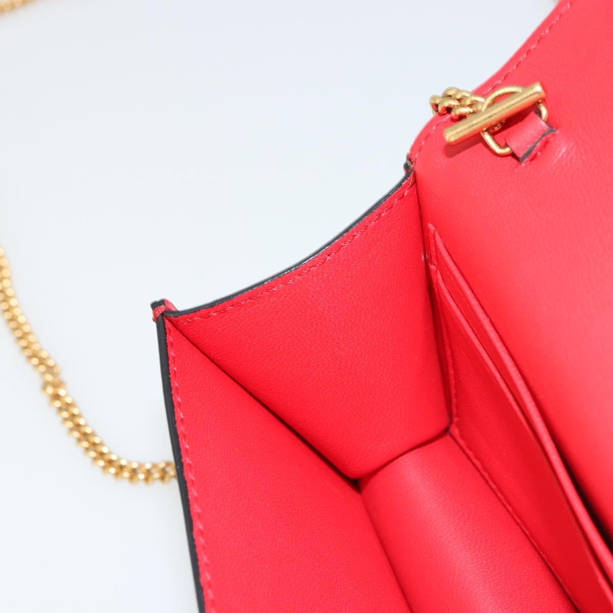 VERSACE Chain Shoulder Pouch Leather Red Gold Auth 161343A