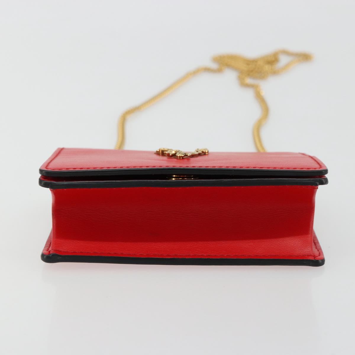 VERSACE Chain Shoulder Pouch Leather Red Gold Auth 161343A