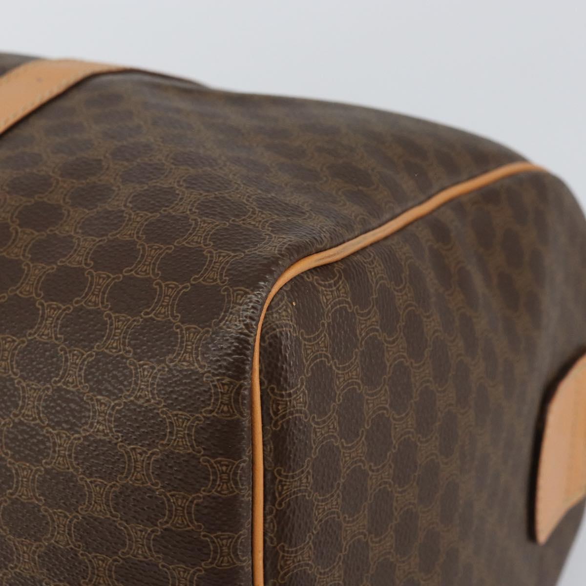 CELINE Macadam Canvas Boston Bag PVC Leather Brown Gold Auth 161350
