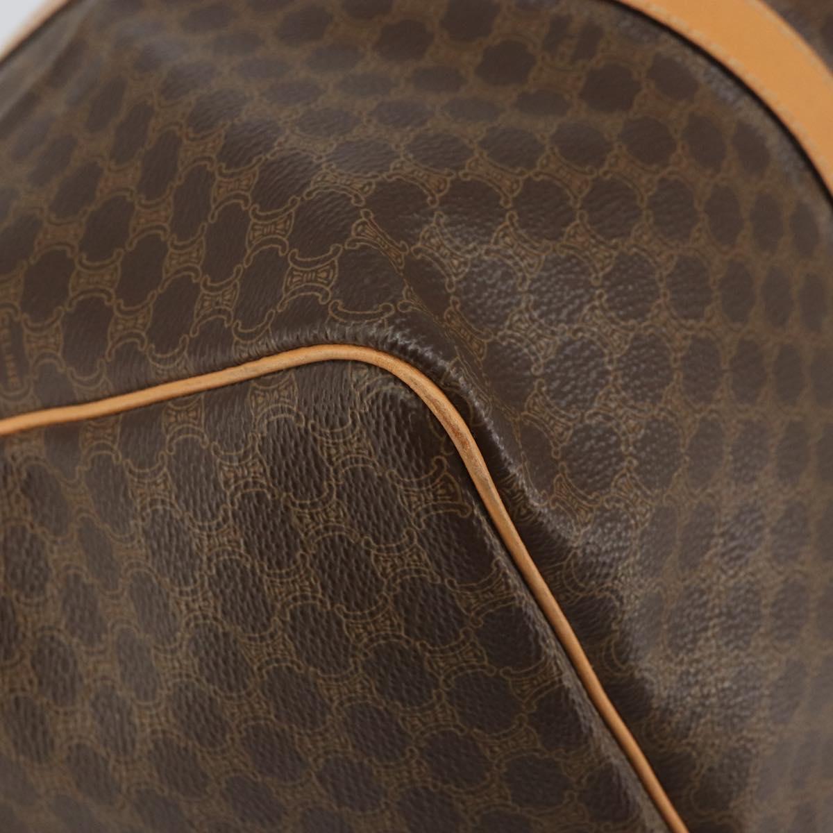 CELINE Macadam Canvas Boston Bag PVC Leather Brown Gold Auth 161350
