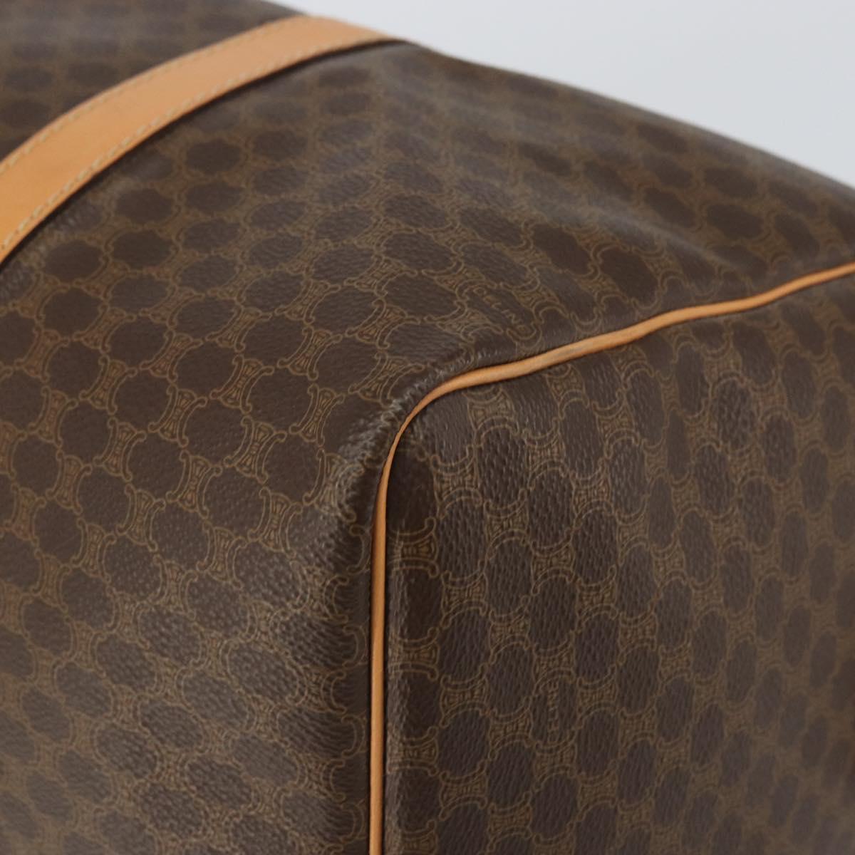 CELINE Macadam Canvas Boston Bag PVC Leather Brown Gold Auth 161350