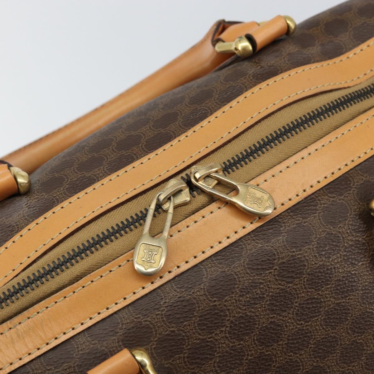 CELINE Macadam Canvas Boston Bag PVC Leather Brown Gold Auth 161350
