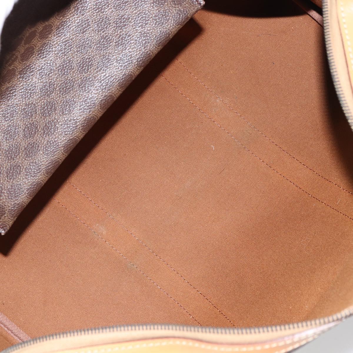 CELINE Macadam Canvas Boston Bag PVC Leather Brown Gold Auth 161350