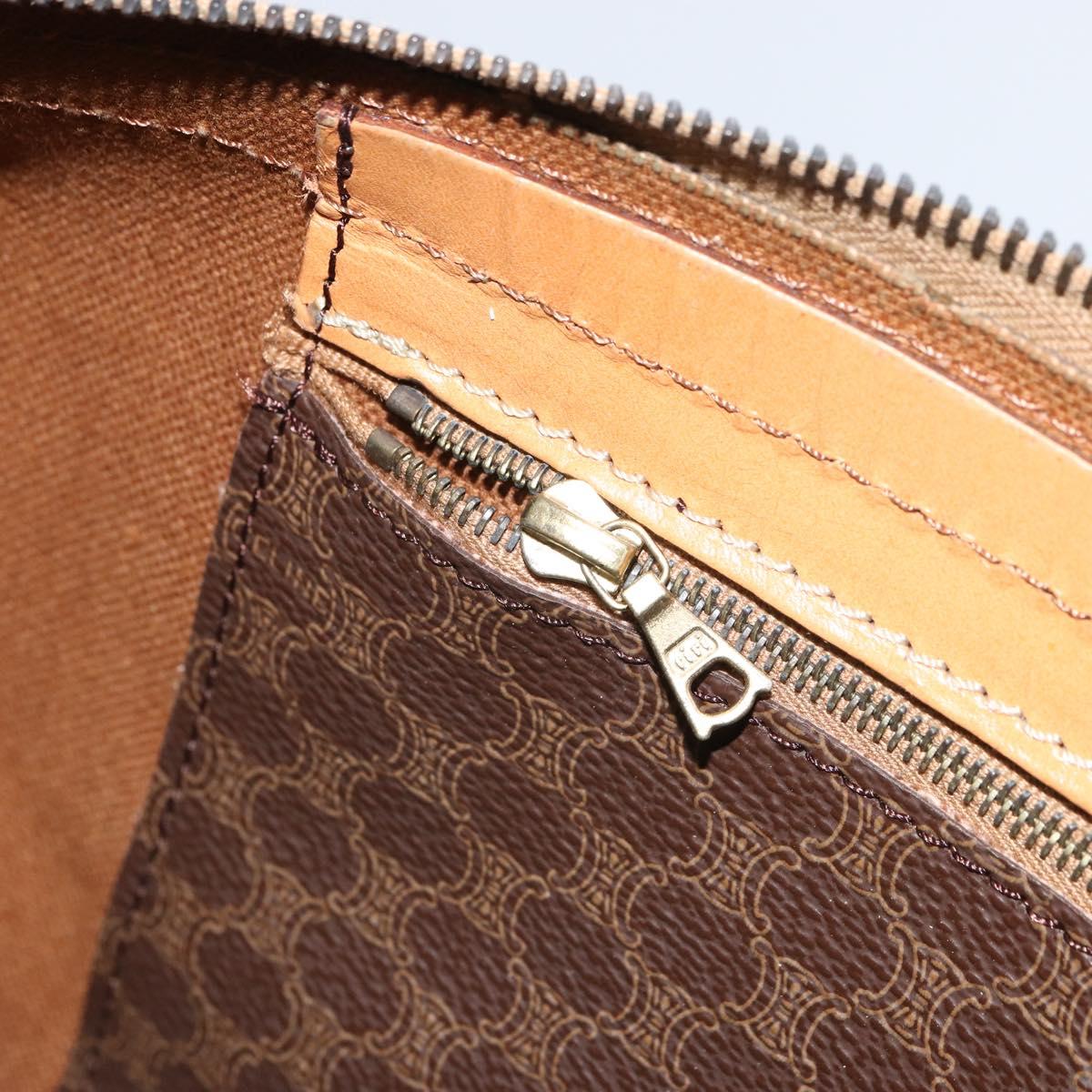 CELINE Macadam Canvas Boston Bag PVC Leather Brown Gold Auth 161350