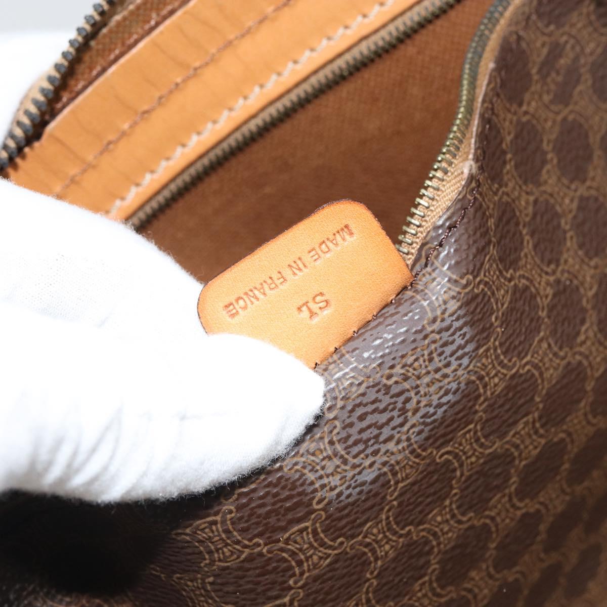 CELINE Macadam Canvas Boston Bag PVC Leather Brown Gold Auth 161350