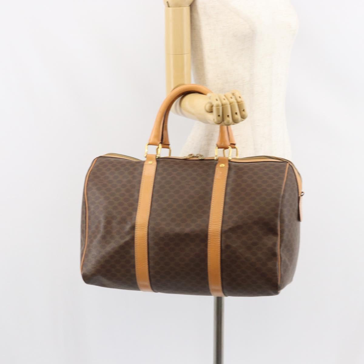 CELINE Macadam Canvas Boston Bag PVC Leather Brown Gold Auth 161350