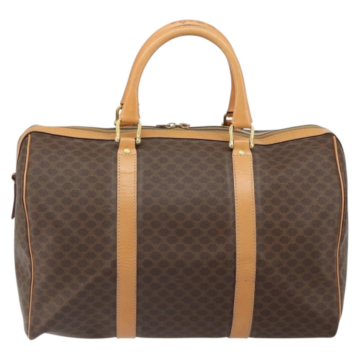 CELINE Macadam Canvas Boston Bag PVC Leather Brown Gold Auth 161350
