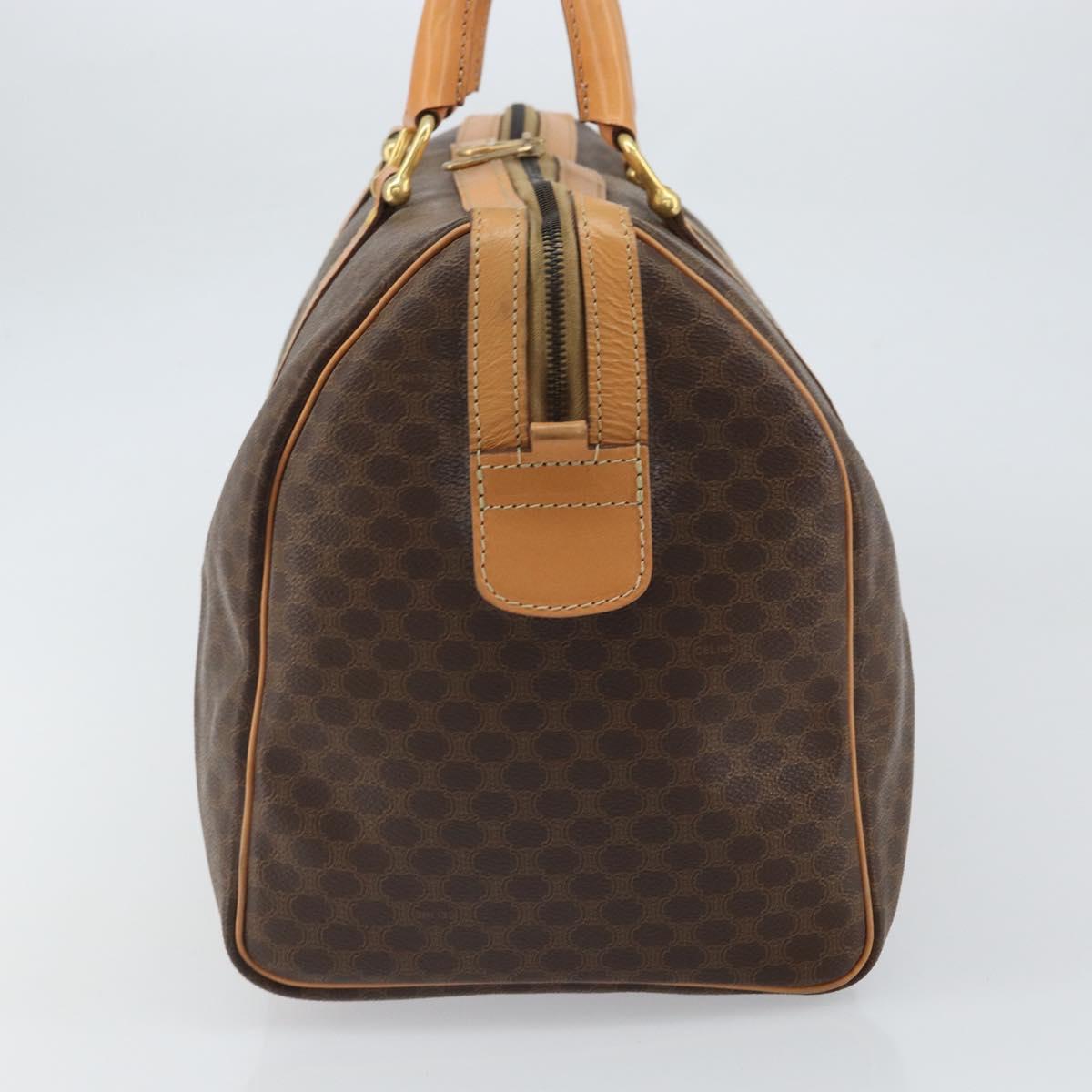 CELINE Macadam Canvas Boston Bag PVC Leather Brown Gold Auth 161350