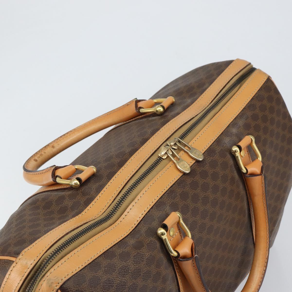 CELINE Macadam Canvas Boston Bag PVC Leather Brown Gold Auth 161350