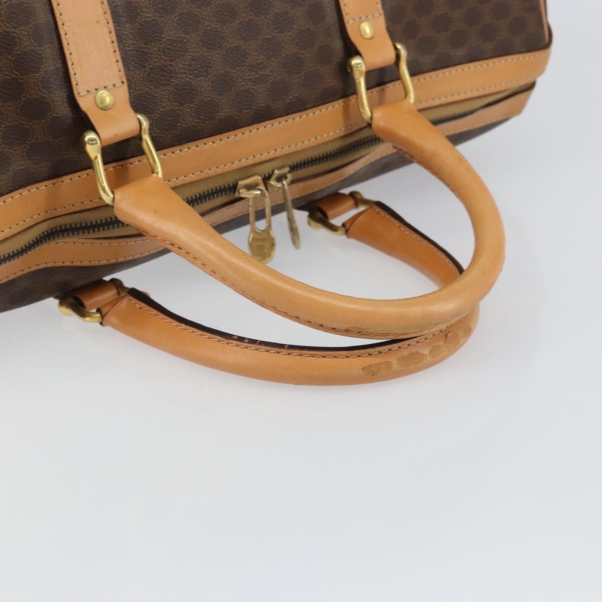 CELINE Macadam Canvas Boston Bag PVC Leather Brown Gold Auth 161350